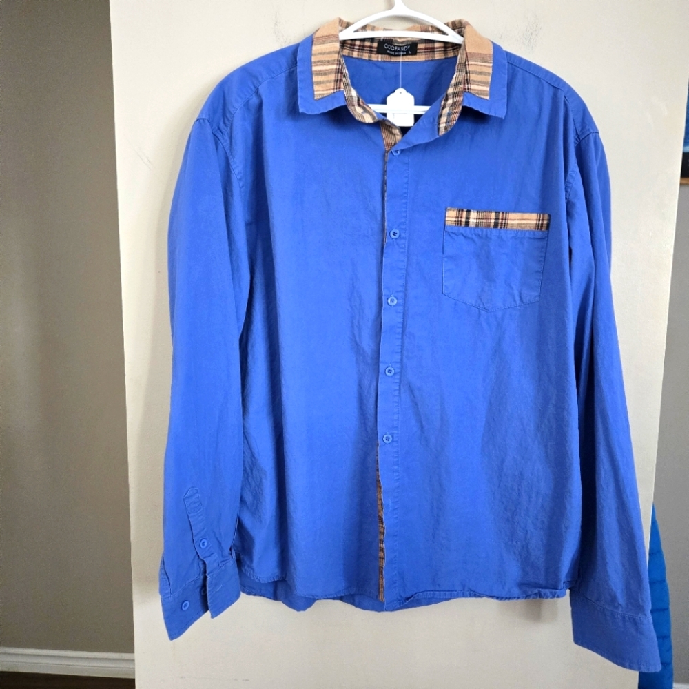 5 for $25 Coofandy Men's NWT Oxford Large with Plaid Accent Long Sleeve Dress